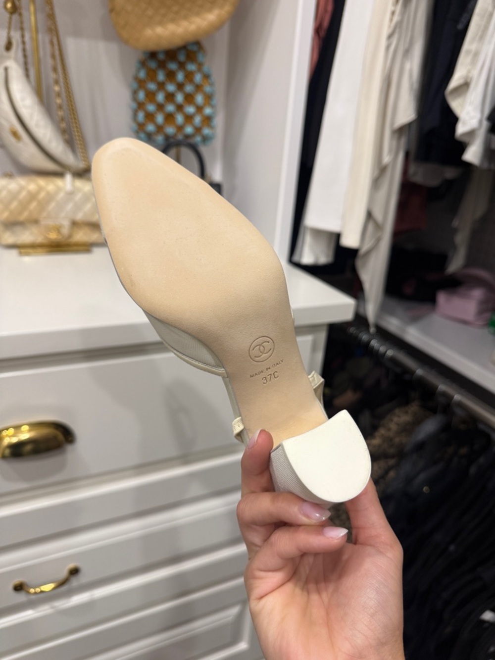 CHANEL Cream Ivory Slingback Mesh Block Heel Sandals - Picture 4 of 4